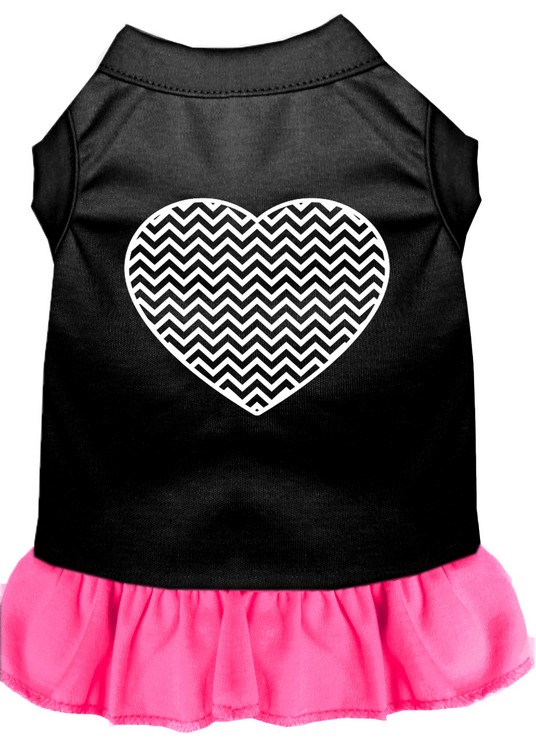 Chevron Heart Screen Print Dress Black with Bright Pink Med